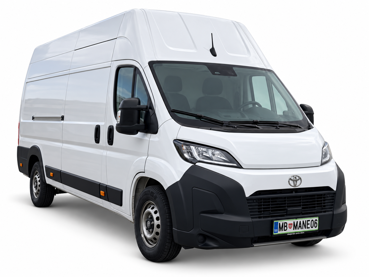 White Toyota panel van, front-right view L4H3